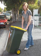 Jo putting out the bins